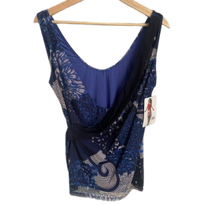 Donna Fashion Printed Mesh Wrap Front Stretch Tank Top Size Small